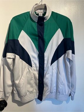 Vintage Alfred Dunner Lightweight Nautical Jacket Large Navy Blue Green 90s Y2K